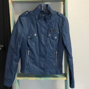 Faux leather blue moto jacket
